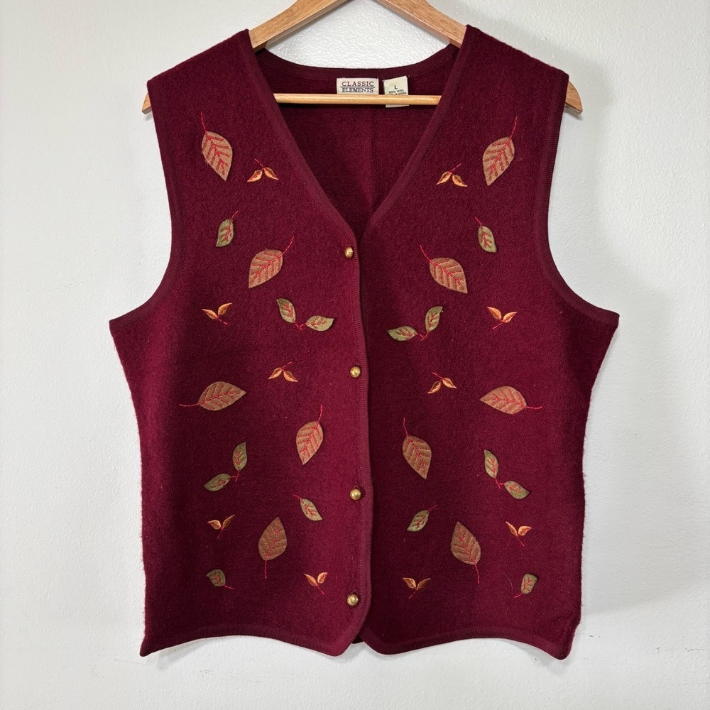 Classic Elements Maroon Fall Leaves Embroidered 1… - image 2